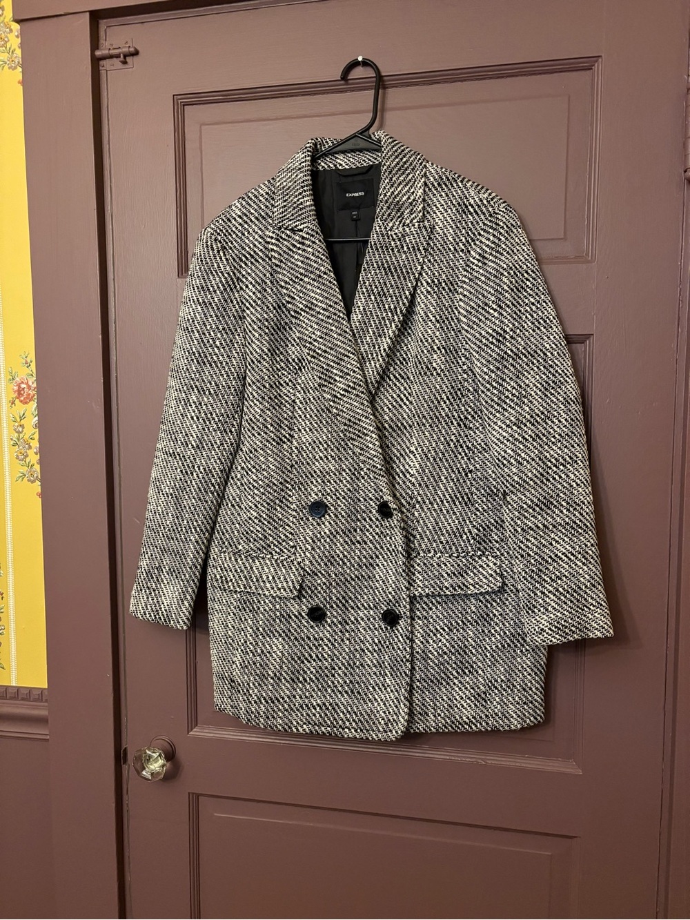 Express Black and White Tweed Double-Breasted Coat NWT XS